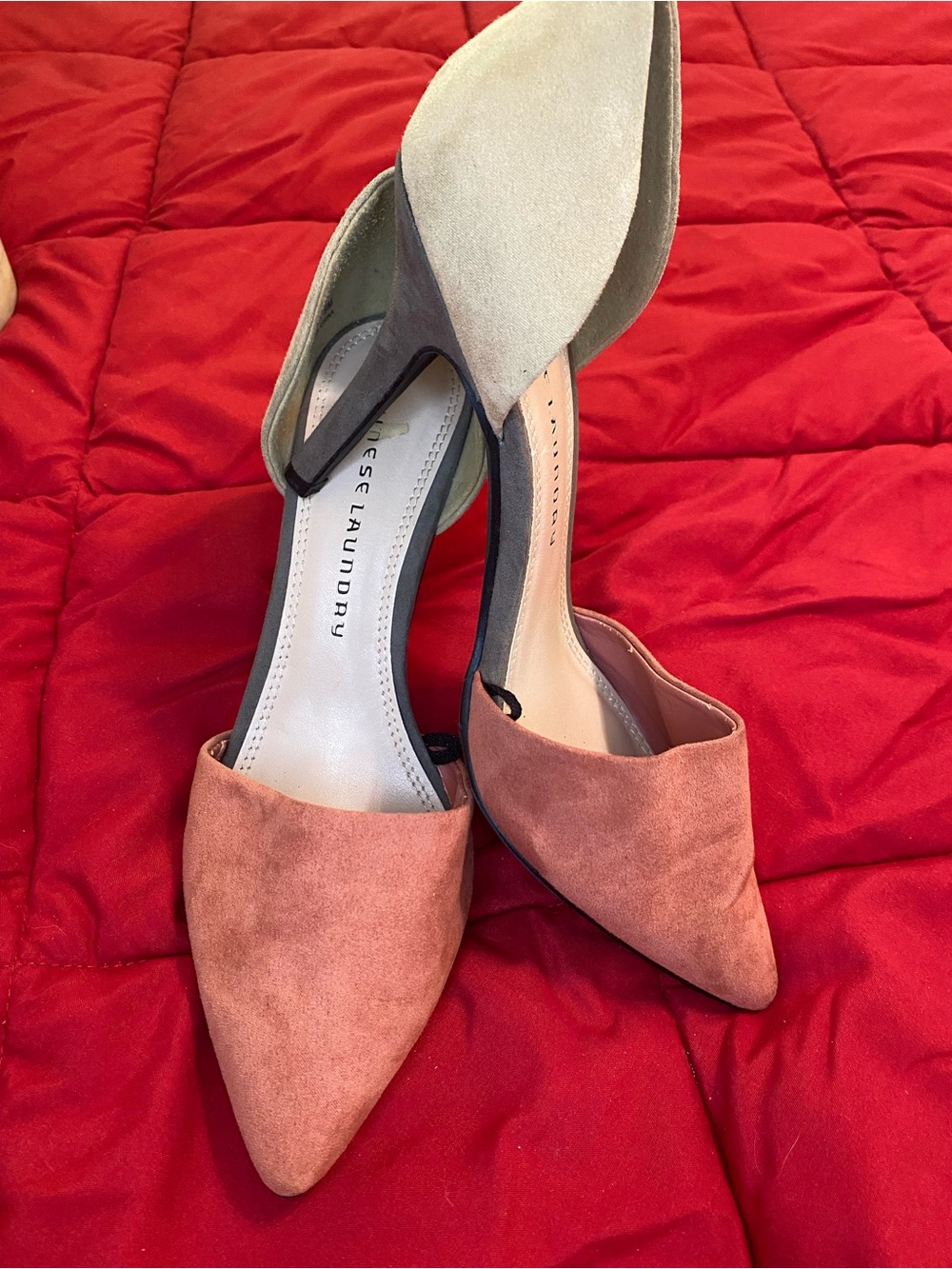 Chinese Laundry Two-Tone Suede D'Orsay Mules in Pink and Light Beige Size 9